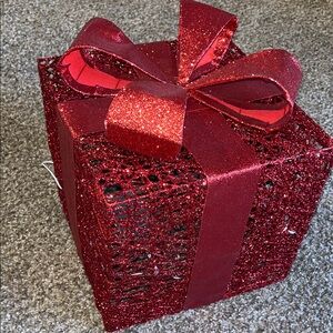 Red Glitter Gift Box with Bow lights up